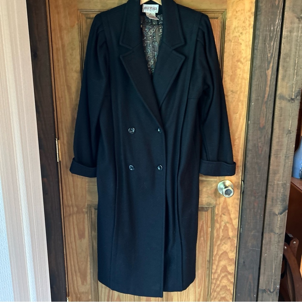 Petite Essentials by Worthington Black Double-Breasted Black Wool Trench Coat